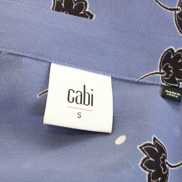 CAbi Crossover Blouse Vivid Violet Floral Print Draped Front Sheer Top LARGE - Picture 5 of 9